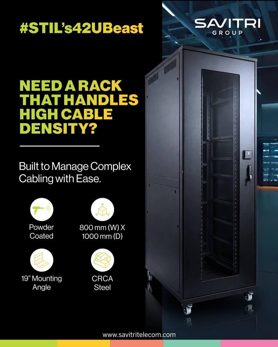 Savitritelecom's tweet photo. Meet the STIL 42U Beast - built for high cable density, smart cable management &amp; scalable infrastructure.

💪 CRCA Steel | 800×1000 mm | Modular &amp; Customizable
📞 +91 84481 05620 | +91 92125 62054
#42URack #ServerRack #CableManagement #DataCenter https://t.co/YfIDW5n6ZI