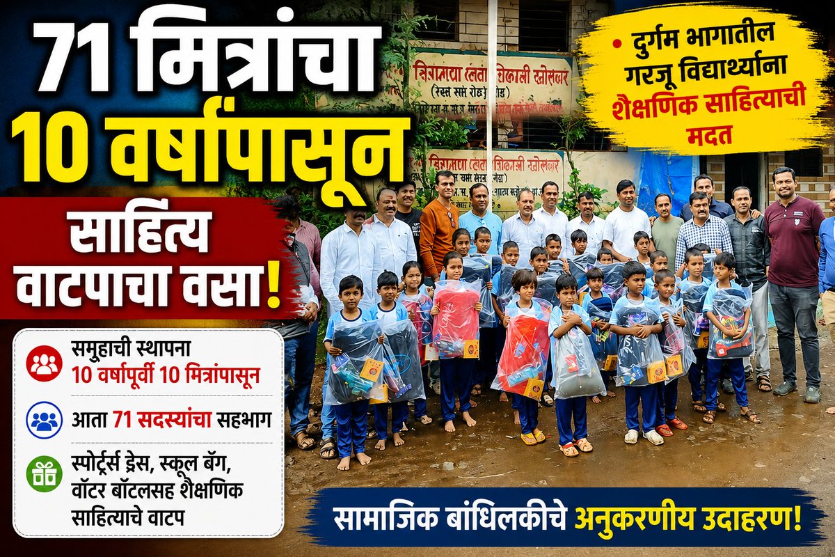 Lewajagat's tweet photo. *➡️७१ मित्रांचा १० वर्षांपासून साहित्य वाटपाचा वसा; दुर्गम भागातील विद्यार्थ्यांना शैक्षणिक साहित्याची मदत >>* https://t.co/IxQN5qlAZS
---------------------------------
*बातम्या व जाहिरातीसाठी संपर्क करा - 8983689844* https://t.co/awxibK9SuR