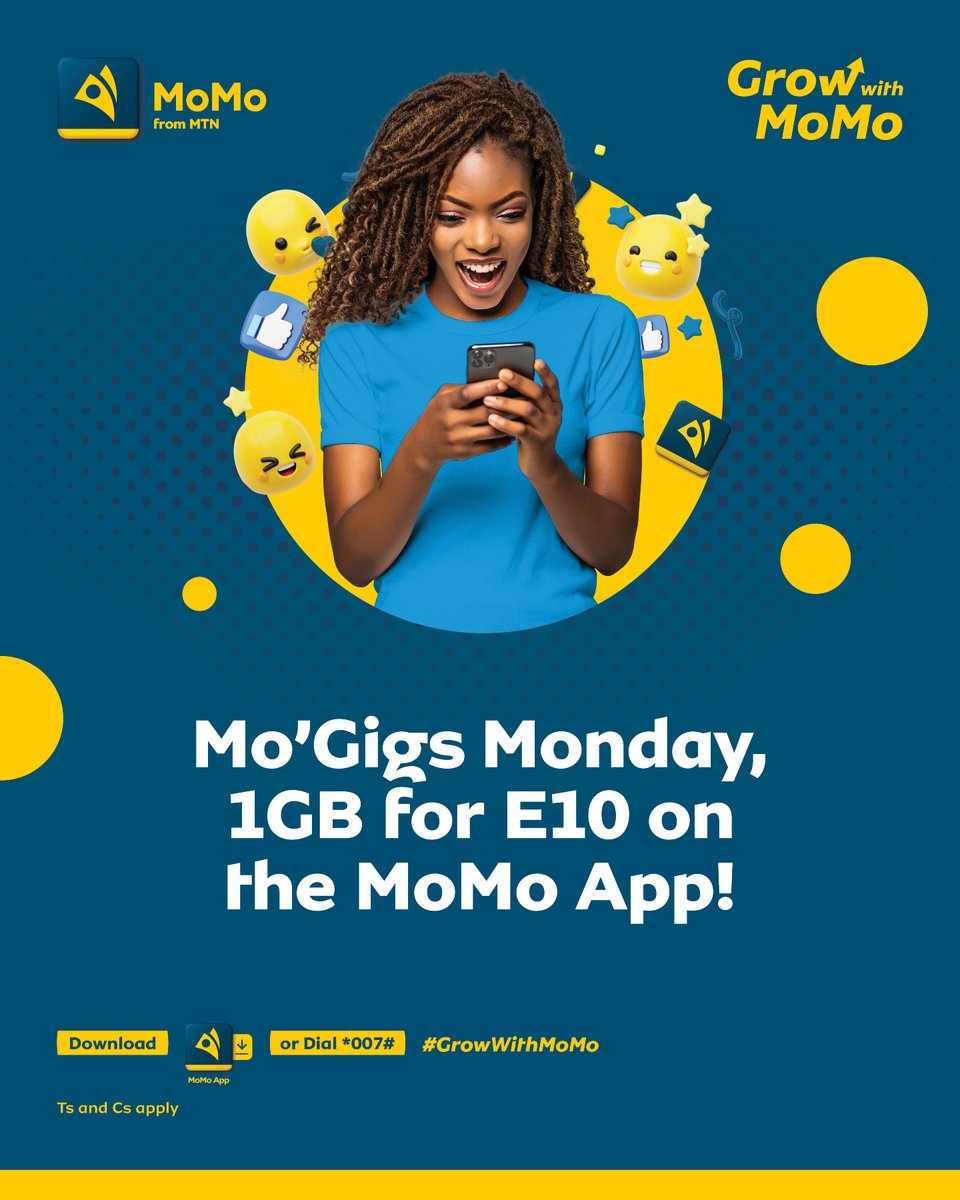 mtnmomosz's tweet photo. Stay connected without breaking the bank 💸. Every Monday, enjoy 1GB for only E10 on the MoMo App.
#WackyMonday #MoMoApp #GrowWithMoMo https://t.co/OcBLzTwfwl
