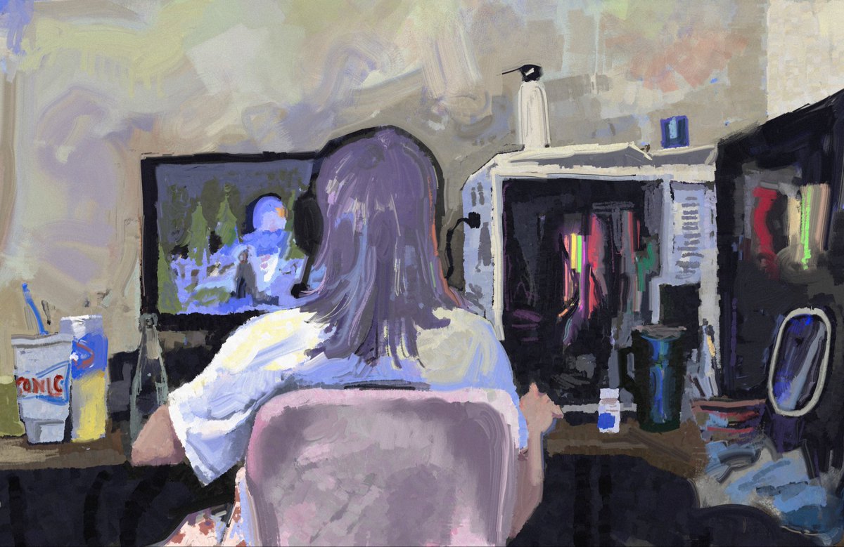 juniperkatwyk's tweet photo. Painting of my girlfriend playing skyrim https://t.co/6dq84hqCUF