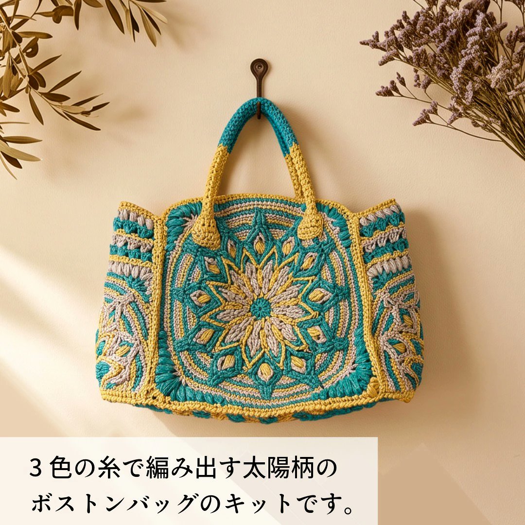 cottonraffia's tweet photo. 新しいキット近日発売‼️
「ソレイユボストン」は、3色が重なり合う
曼荼羅模様が主役のボストンバッグキット💕
びっしり模様が続く贅沢な作り込みで、
編み上がった瞬間にきっと「これは特別」と思えるはず。
お楽しみに🎵
.
▼ オンラインショップは
https://t.co/bhHdjaiNGF
.
#かぎ針編み #バッグ https://t.co/eNp1g9KC07