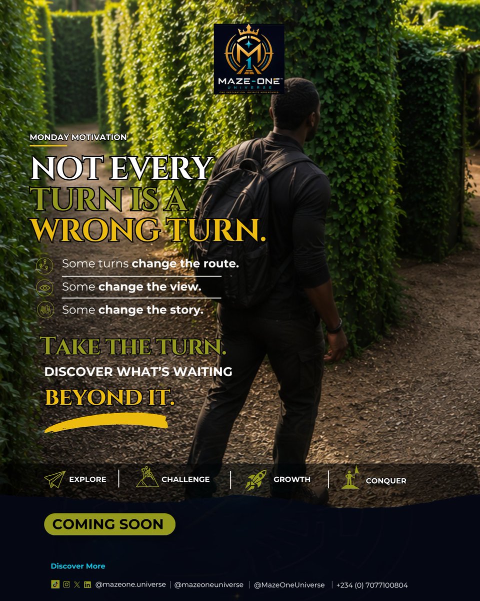 MazeOneUniverse's tweet photo. In life, just as in the Maze, the unexpected path can become the most unforgettable journey.

One Destination. Infinite Adventures.
#MazeOneUniverse
#IDareYou
#MondayMotivation
#InfiniteAdventures
#AdventureAwaits
#TakeTheTurn https://t.co/pYdhuVOTrg