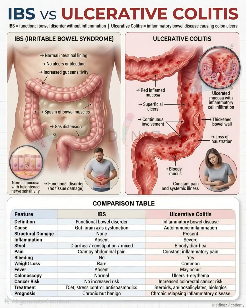 MededDaily42640's tweet photo. IBS vs ULCERATIVE COLITIS https://t.co/viZDiqCaNf