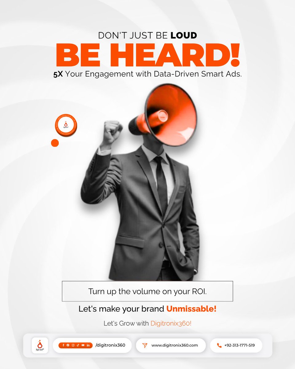 digitronix360's tweet photo. Turn your marketing into measurable growth with data-driven smart ads designed to boost engagement, maximize ROI, and make your brand impossible to ignore. 
Smarter Ads. Bigger Reach. Better Results.

#Digitronix360 #DigitalMarketing #SmartAds #DataDrivenMarketing #ROI https://t.co/ad29HRUos2