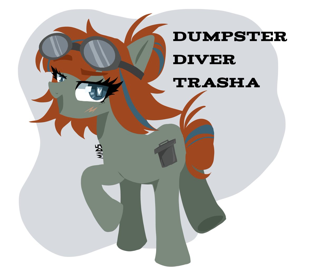 MAD5_Drawz's tweet photo. Trasha the dumpster diver!!! I wanted her hair to look like copper that has started to oxidize. ( I think that’s the right term!) anyways I hope you like her and let me know your opinions! #mlp #oc https://t.co/kDKQXhZ2YT
