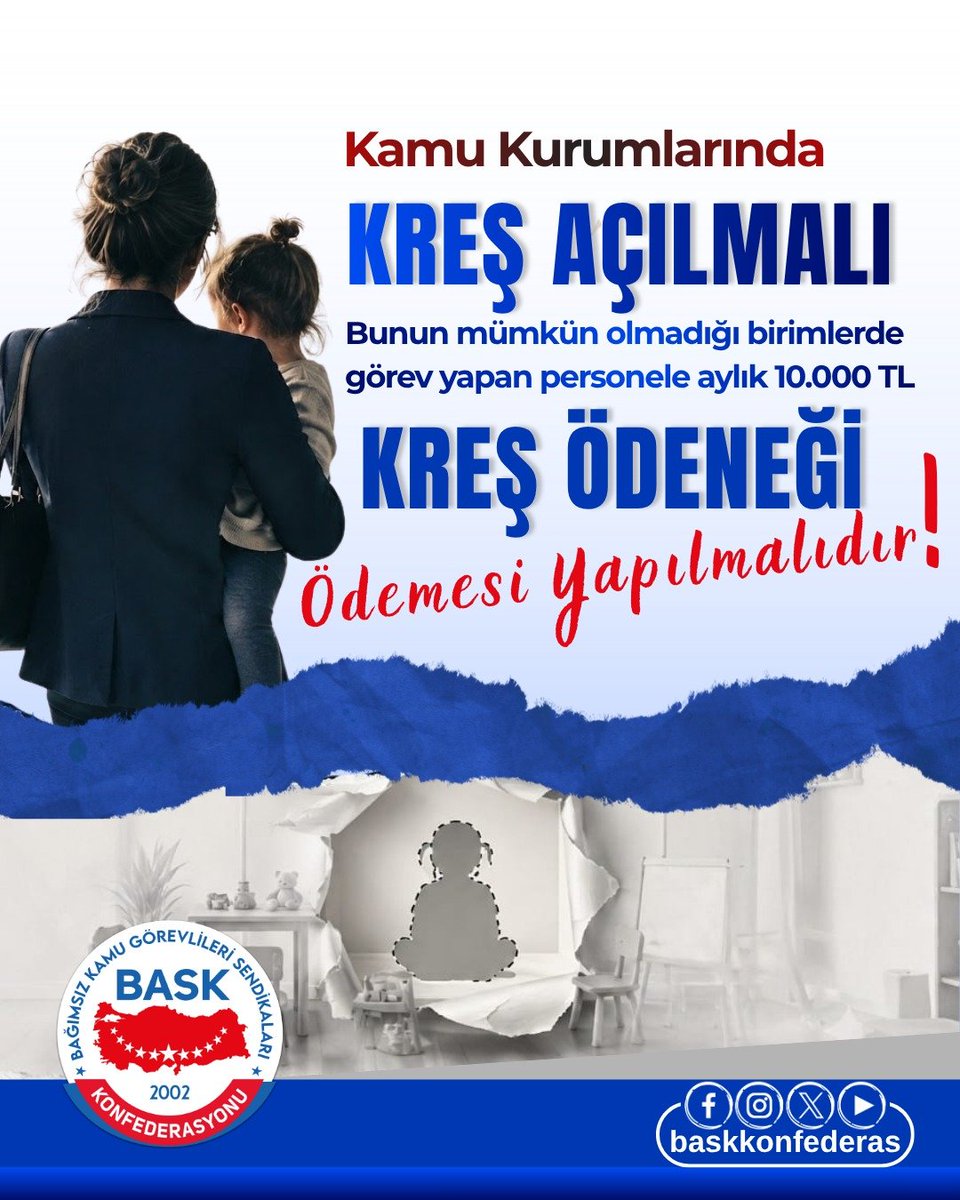 alper_ogretici's tweet photo. Kamu kurumlarında kreş açılmalı, bunun mümkün olmadığı birimlerde görev yapan personele aylık 10.000 TL Kreş Ödeneği ödemesi yapılmalıdır.

#KreşYardımı
#BASK #AES https://t.co/FKdeo3hXyJ