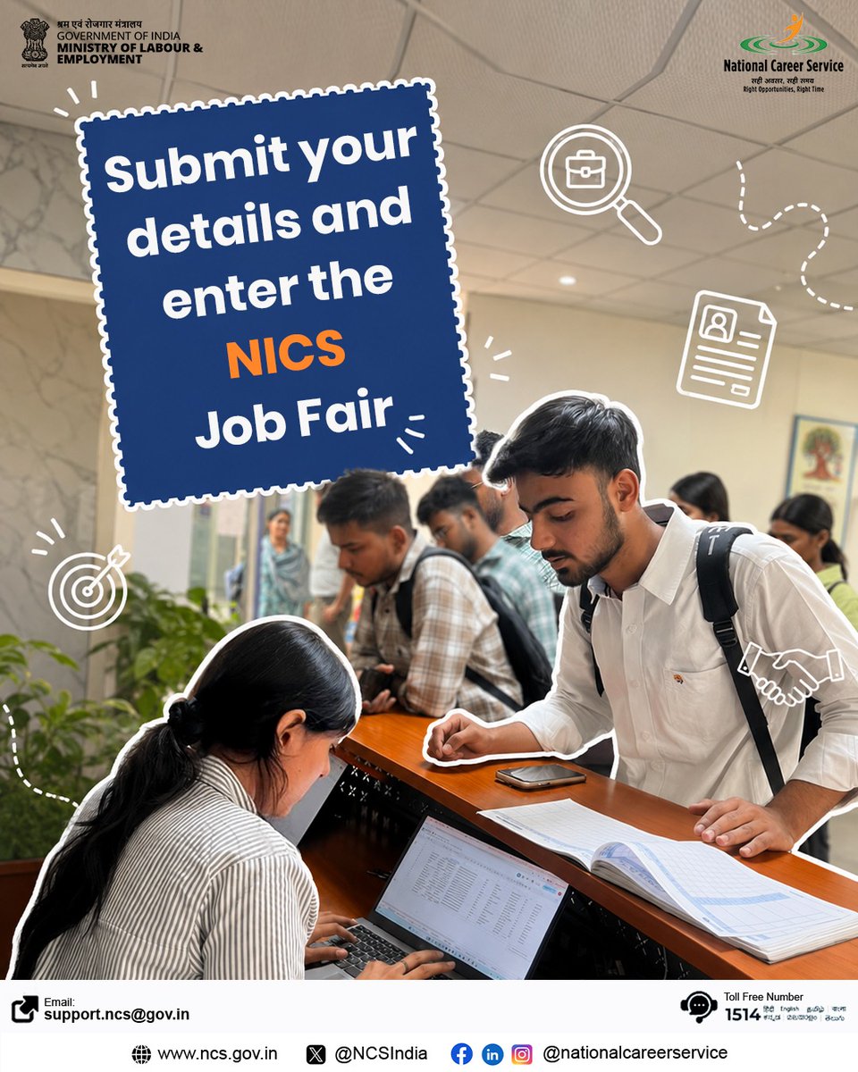 NCSIndia's tweet photo. Careers Begin with the Right Opportunity.
The NICS Job Fair provided a platform where employers and jobseekers came together to explore recruitment opportunities and strengthen workforce participation.
Visit the NCS Portal to stay updated on upcoming Job Fairs.
#NICSJobFair https://t.co/XK4rM3YYnI