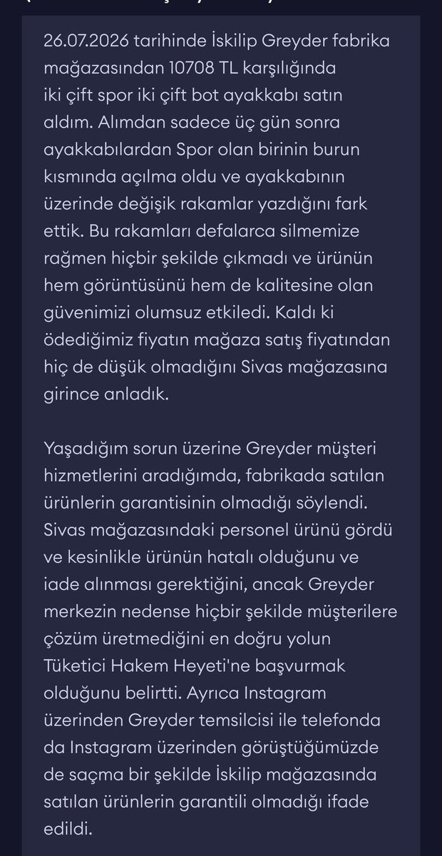 mavideve's tweet photo. @greydertr fabrika mağazasından 4 çift ayakkabı aldım. Spor ayakkabı hemen açıldı ve üzerinde silinmeyen yazılar olduğu anlaşıldı. Hatalı malın iadesini kabul etmiyorlar. Aldığım tüm ürünleri iade etmek istiyorum.Hakkımızı neden koruyan bir kurum yok. @bekir_kaplan @ticaret https://t.co/1yYpJDDw4l