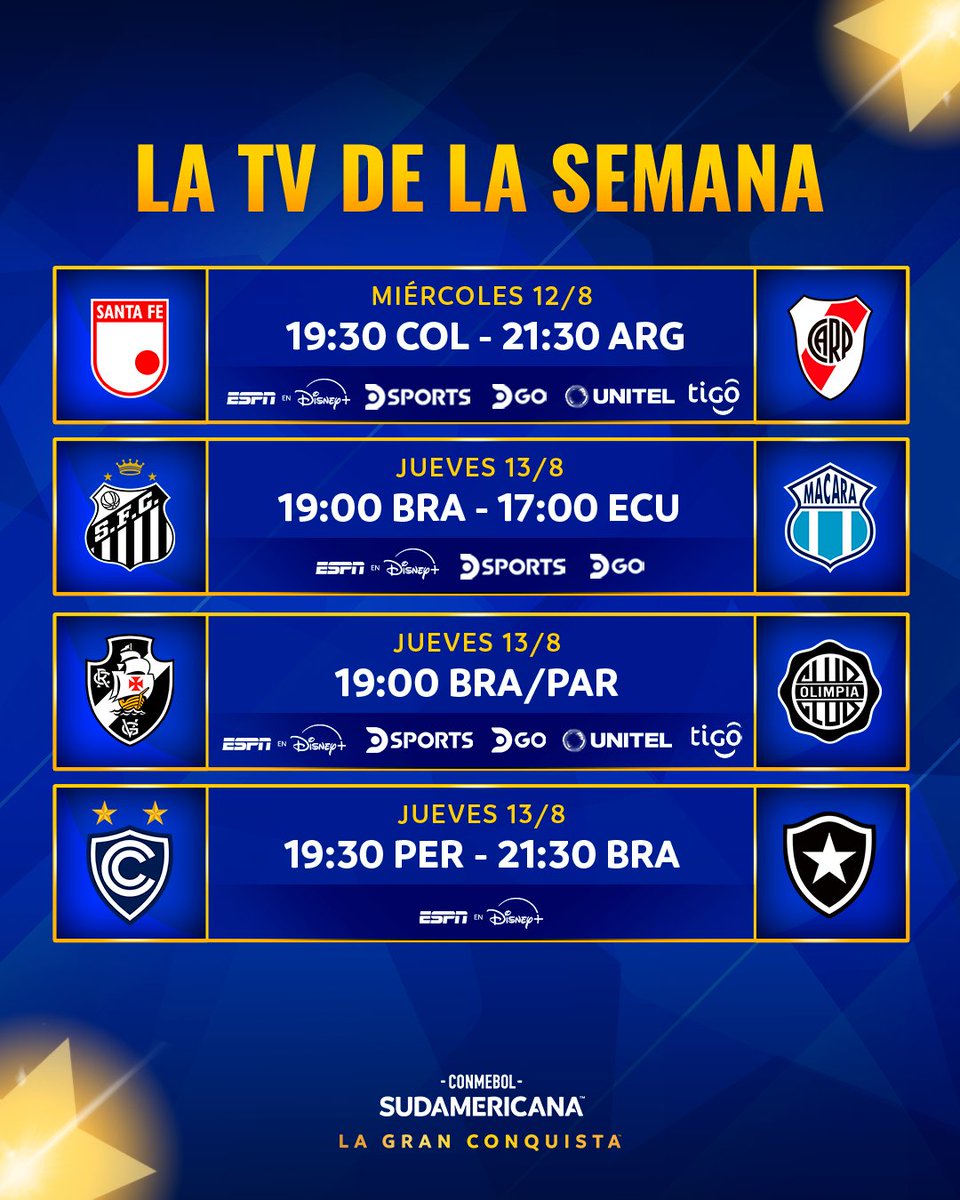 Sudamericana's tweet photo. ⏰🏆 ¡La hora de los Octavos de Final de la CONMEBOL #Sudamericana! 

📅🔝 La agenda de los partidos correspondientes a la Ida 

#LaGranConquista https://t.co/7JMccD8q3l
