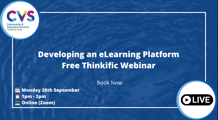 CVSCE's tweet photo. Join our free webinar on Monday 28 September, 1pm–2pm to hear about CVS's  experience of setting up our first eLearning platform.

Open to all non-profit staff and volunteers.

👉 Book your place: https://t.co/pl2tOGlTzc

#eLearning #Training https://t.co/Et4qY1iniD
