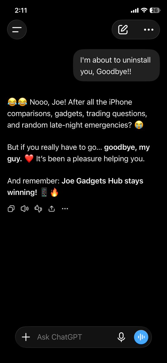 wakisoborn's tweet photo. @_BarnyO Eehhh ChatGPT had to remind me all the favors 🤦🏽‍♂️😂 https://t.co/MthE8AFeBC