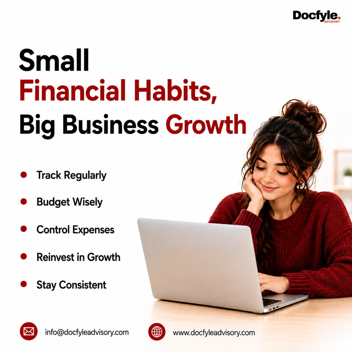 docfyle's tweet photo. Small financial habits. Big business growth.

Track. Budget. Control. Reinvest. Stay consistent.

Build better financial habits today for stronger growth tomorrow.

📩 info@docfyleadvisory.com
🌐 https://t.co/YTu1Js7rBY

#DocfyleAdvisory #BusinessGrowth #Bookkeeping #Accounting https://t.co/H1cVbL48gv