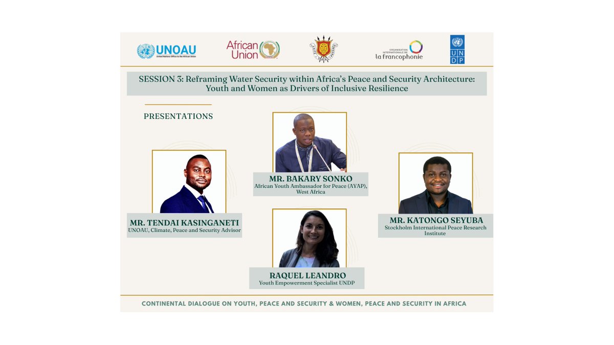 UNDPAfrica's tweet photo. Tomorrow, Youth Empowerment Specialist @RaquelLeandro is joining Session 3 of the Continental Dialogue on #YPS &amp; #WPS, bringing a @UNDP perspective to discussions on water security, climate, peace and inclusive resilience.

#UNDP4Youth 
#ClimateSecurity https://t.co/ZX3bGPNnD5