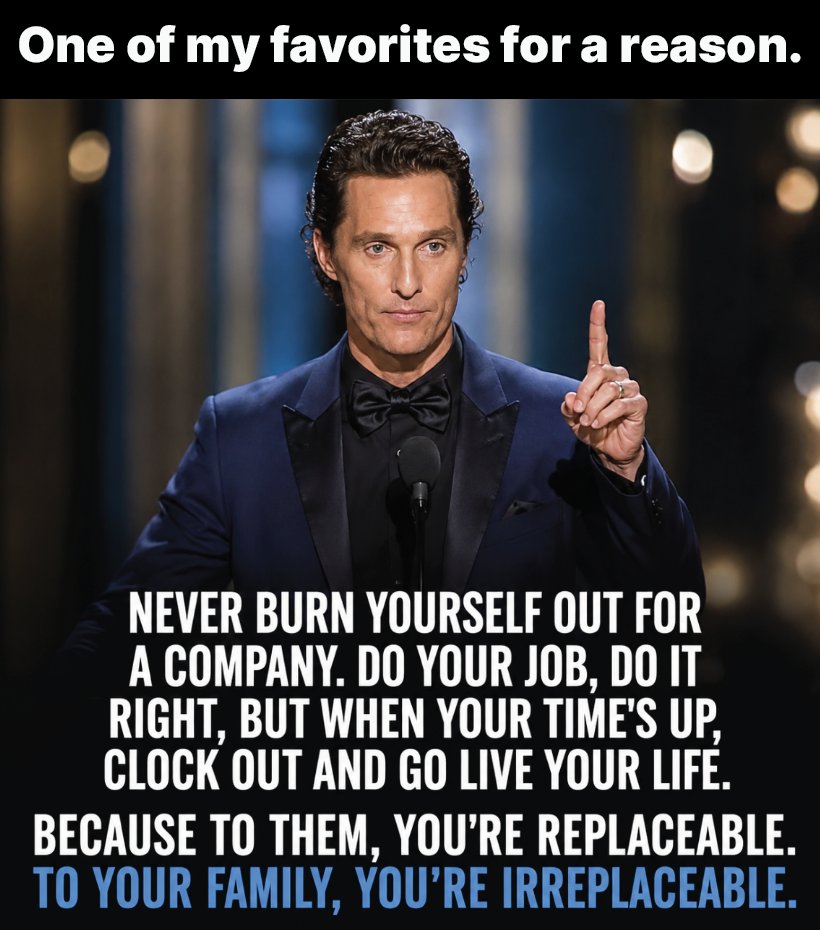MensHumor's tweet photo. Your job will replace you. Your kids will remember you weren’t there. https://t.co/dOQmHcs7lC