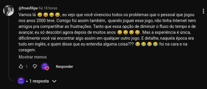 valci_jr's tweet photo. Quando tive a ideia do Backlog Infinito esse tipo de comentário foi uma das coisas q eu queria recriar com o canal. Que a pessoa ia assistir e perceber q da pra ter  uma experiência minimamente similar e tão divertida quanto da época q o jogo lançou se vc jogar como jogava antes: sem a ajuda da internet e indo as cegas apenas com a vontade e curiosidade de aprender. E q tb é mt divertido ver a visão genuína e crua de outras pessoas sobre esses jogos.

Vídeo do Majoras Mask ta indo super bem e aparecendo umas pessoinhas vindo pelas recomendações do youtube que é legal demais ver. Muito obrigado pelo apoio de todos ❤️

Essa semana eu ia estrear um formato novo no canal mas peguei uma gripe extremamente forte e fiquei sem voz pra gravar, talvez seja a primeira semana q vou ter q passar sem vídeo algum mas estou me recuperando pra voltar. Esse formato novo vem aí seja no finzinho dessa semana ou na próxima, quero ver se vão gostar 👀