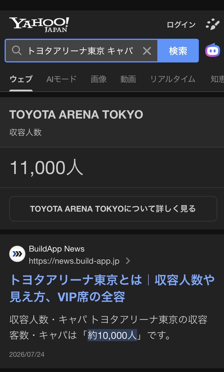 ik____kkkk2's tweet photo. Zepp Tokyoの跡地、トヨタアリーナのキャパ。足りねぇ！足りねぇよ！ https://t.co/nGrLYqeeAe