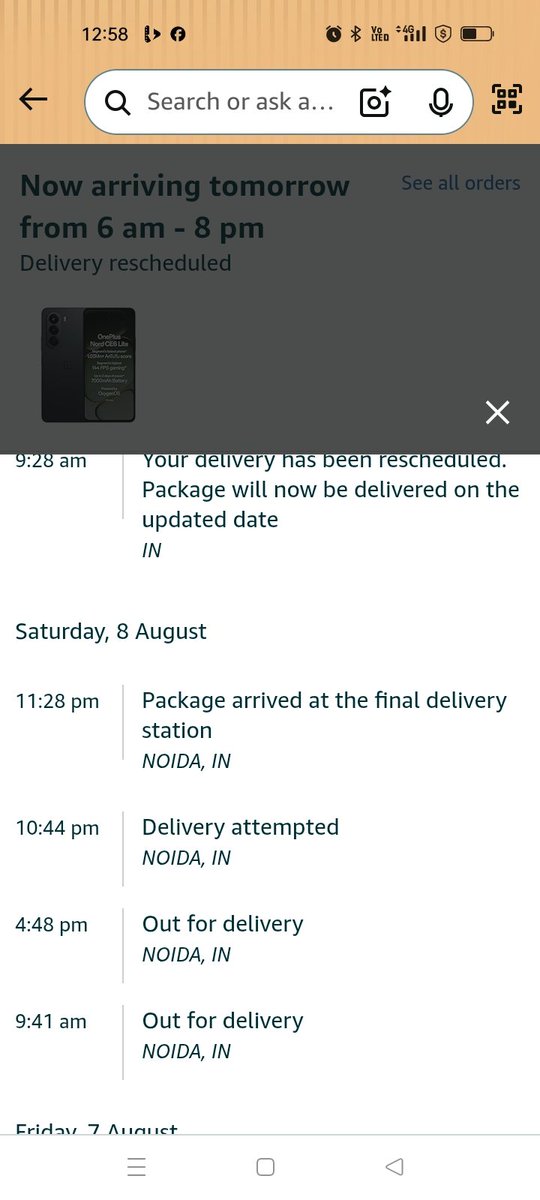PawanAwana18's tweet photo. @amazon @amazonIN I had placed a phone order on 5th August which has not been delivered to me yet. I got a call on 7th from the delivery boy saying that he will be coming in 10 minutes. It has been 3 days. Such a bad service and customer care of Amazon. https://t.co/8KOnTr0PK7