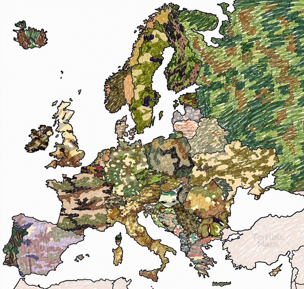 TerribleMaps's tweet photo. Europe, if it were invisible https://t.co/HUrEJv4eth