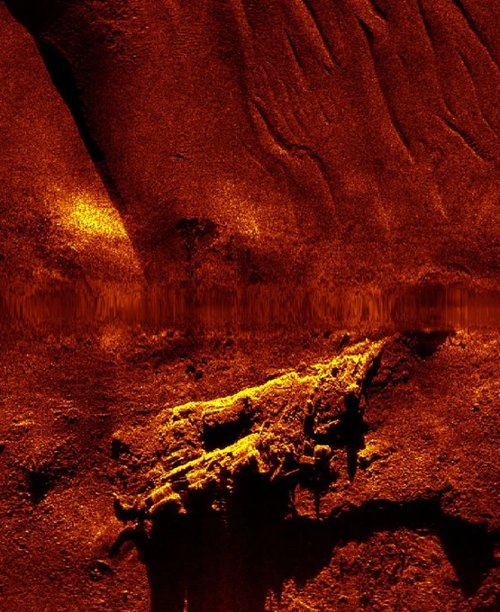HMS Tiger bow section side scan sonar image. Picture: Leo Fielding