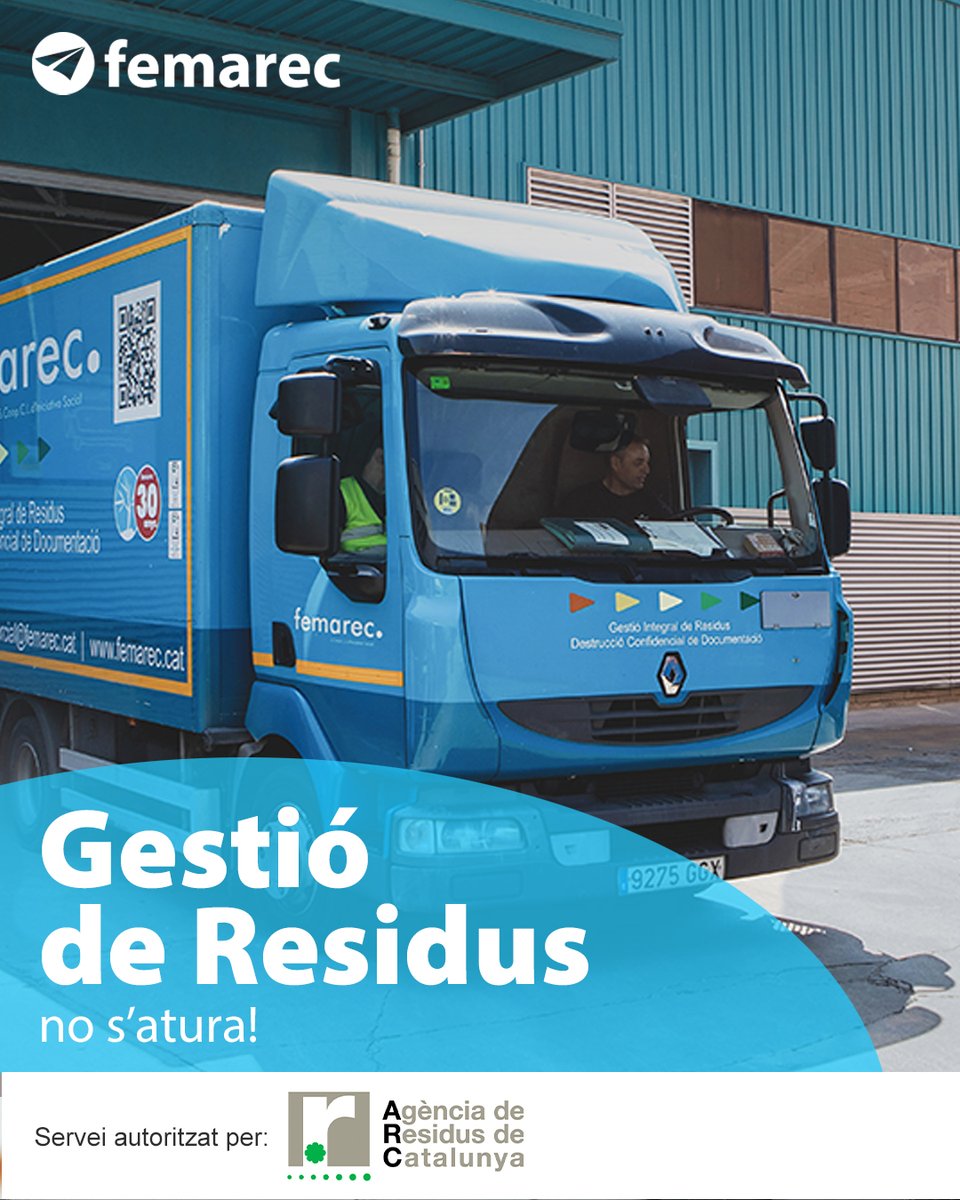 femarec's tweet photo. 📢El #Servei de Gestió de #Residus no s'atura.
👍A l'agost seguim garantint als nostres més de 800 clients, l'eliminació segura i responsable de tots els seus residus.
Servei autoritzat per l'Agència de Residus de Catalunya @residus_cat, 
👉+ info a: https://t.co/m99DdNTahJ https://t.co/UjI3XYylZk