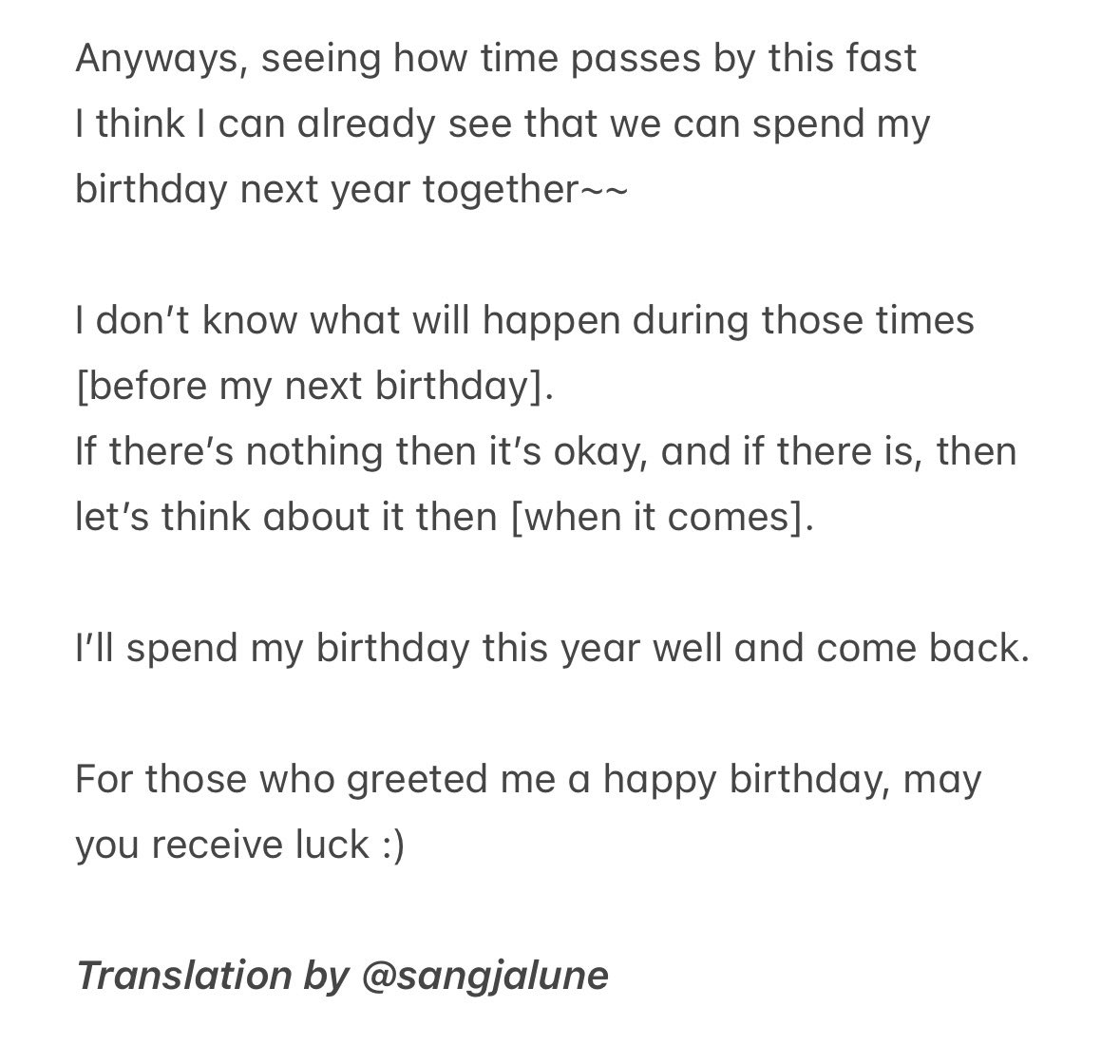 sangjalune's tweet photo. [260808] Novelbright - Walking With You Cover

🦁: Anyways, seeing how time passes by this fast
I think I can already see that we can spend my birthday next year together~~

…

For those who greeted me a happy birthday, may you receive luck :) https://t.co/vLoYtbX34X