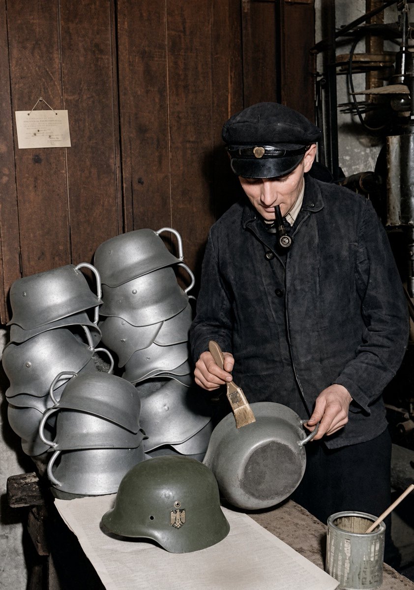 DaniMayakovski's tweet photo. Un trabajador danés convierte centenares de cascos capturados a los soldados nazis de las SS durante la Segunda Guerra Mundial, en orinales para los niños pequeños de un orfanato. (1945)

Después de un tiempo sin usarse, los cascos de los nazis volvieron a llenarse de mierda. https://t.co/J1TCxtejrr
