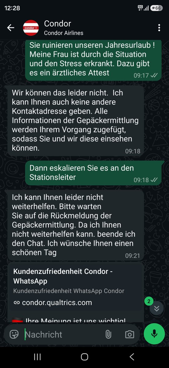 michaelsailer's tweet photo. @Condor @CondorCares 
Zu aller Unfähigkeit kommt auch noch ein unterirdischer Kundensupport .. Chats werden einfach geschlossen. Absolut unverschämt und Kundenverachtend !!! https://t.co/HYXNFIAeJa