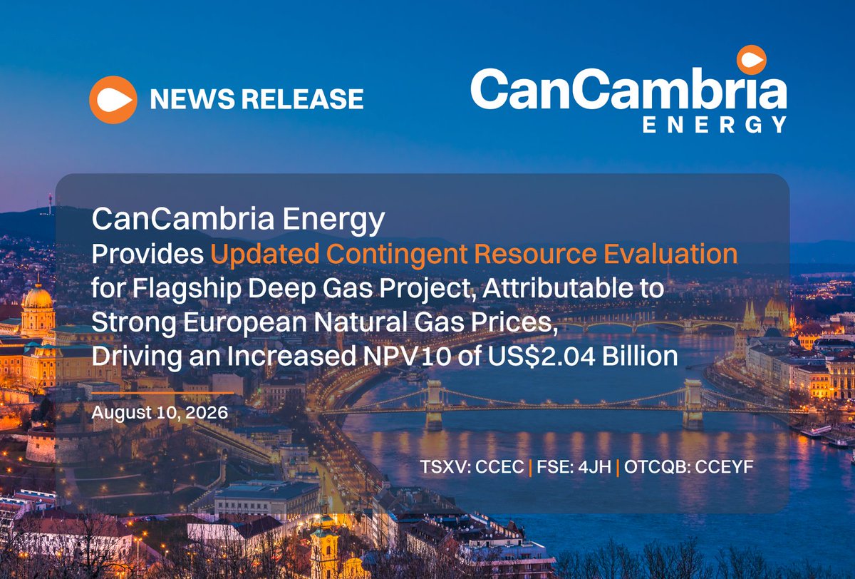 cancambria's tweet photo. CanCambria Energy is pleased to announce an updated independent contingent resource evaluation for its 100%-owned Kiskunhalas Project in southern Hungary.  

Read the full release: https://t.co/QyHpVqOMVv

$CCEC.V | $CCEYF 
#NaturalGas https://t.co/xVqA28DVtM