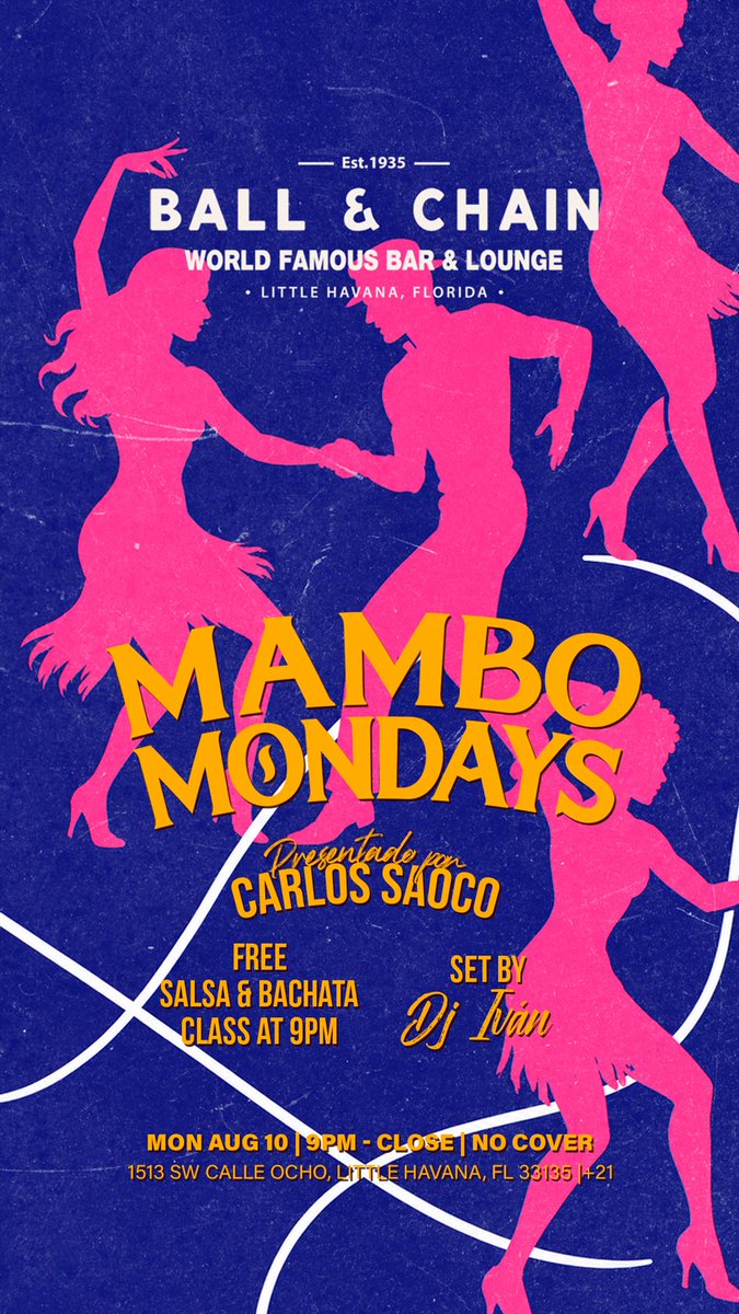 BallAndChainBar's tweet photo. TODAY: #LiveMusic NOW to 6 p.m., #HappyHour 4 to 7, #LiveJazz 6 to 9, then #MamboMondays with DJ Ivan + a FREE #SalsaClass &amp; #BachataClass, 9

TOMORROW: #Bachatuesday includes DJ Vila + a FREE #BachataLesson

#supportlocal https://t.co/kBdwIKRQzT
🍍💚 https://t.co/62Lv7KHBtL