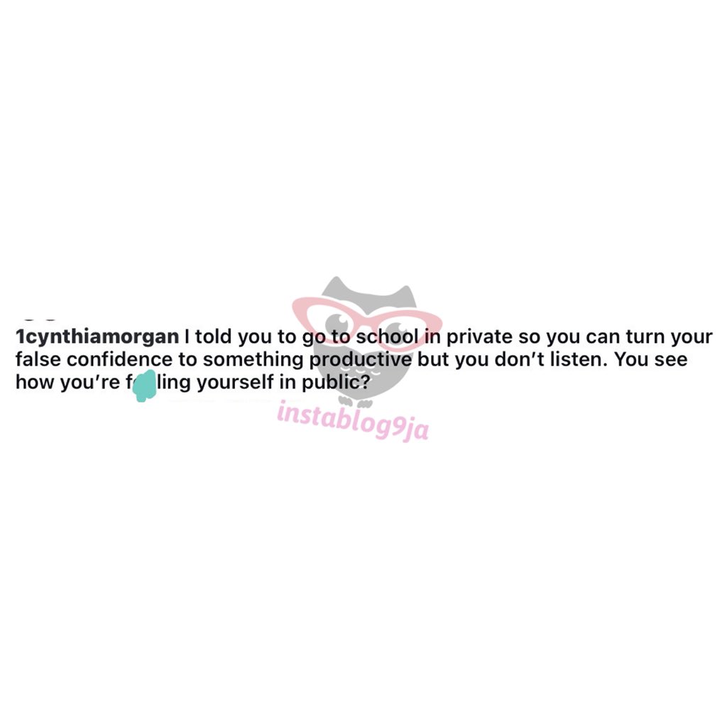 instablog9ja's tweet photo. Keeping Up With The Okoyes: I told you to go to school but you didn’t listen. See how you’re f++ling yourself in public — Singer Cynthia Morgan floors VDM https://t.co/NmNBJzOomi