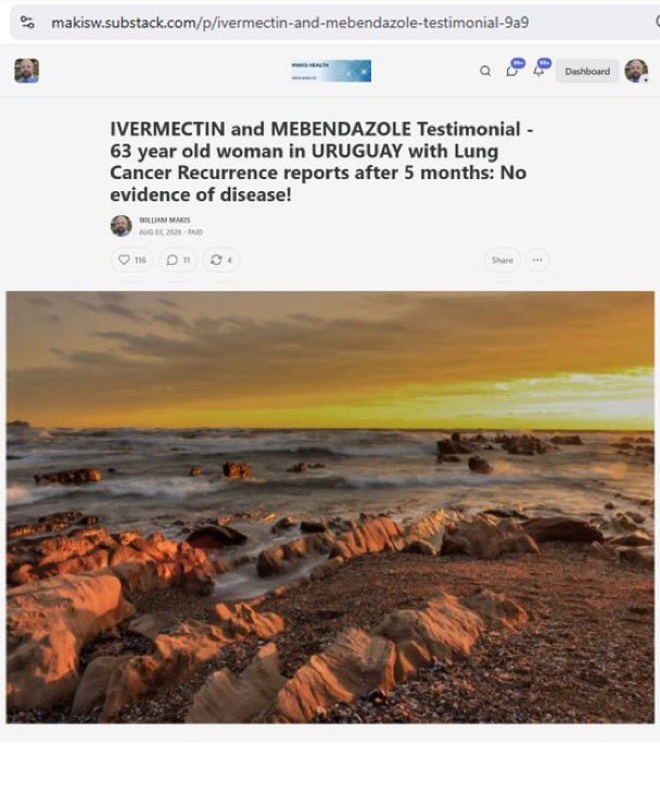 WilliamMakis77's tweet photo. NEW ARTICLE: IVERMECTIN and MEBENDAZOLE Testimonial - 63 year old woman in URUGUAY with Lung Cancer Recurrence reports after 5 months: No evidence of disease!

Ivermectin Cancer revolution has made it all the way to Uruguay! 🇺🇾 👏 https://t.co/7WUxmspxJw