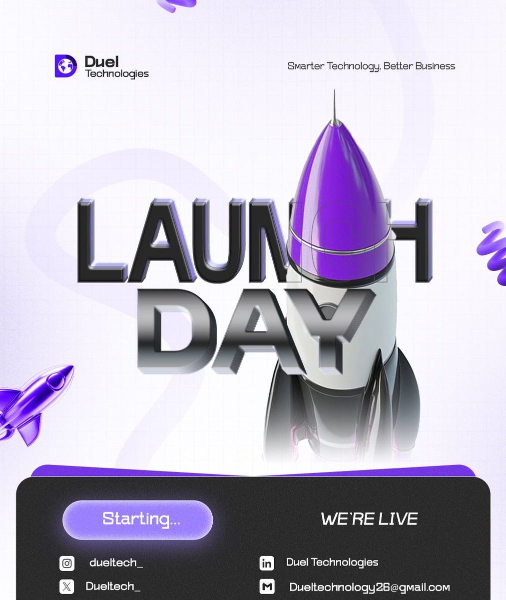 Dueltech_'s tweet photo. 🚀 TODAY IS THE DAY!

Welcome to Duel Technologies.

We help businesses work smarter through websites, mobile apps, business automation &amp; digital transformation.

This is just the beginning.

Smarter Technology. Better Business.

#DuelTechnologies #DigitalTransformation https://t.co/bYgjRpfcJi