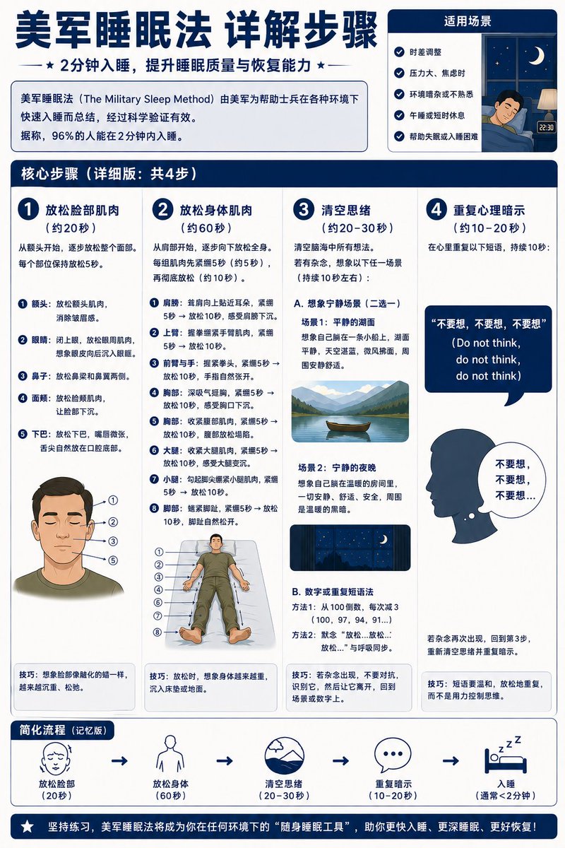 knowledgefxg's tweet photo. 如果你睡不着，可以练习下美军睡眠法，亲测效果不错😌，送给同样失眠的小伙伴 https://t.co/rlpIYcegH8