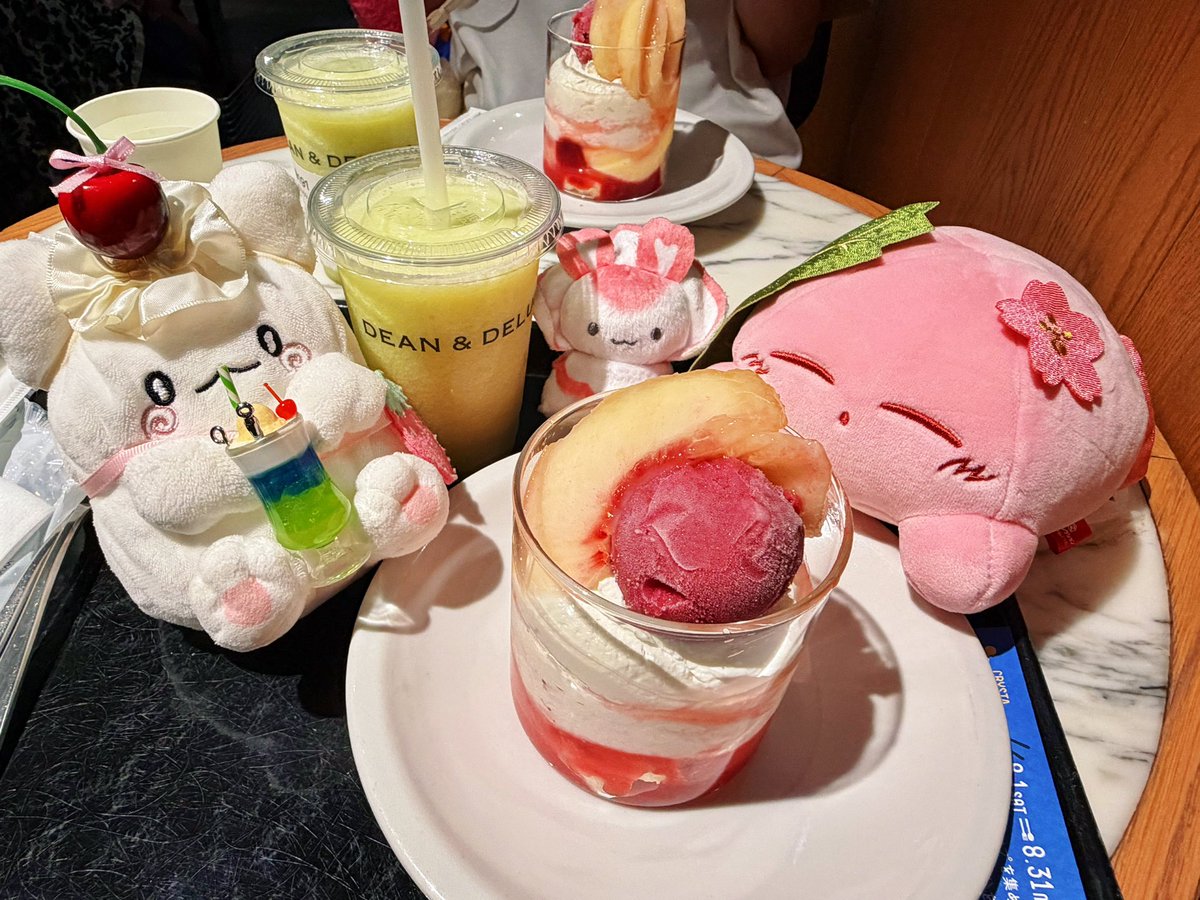 mof2184's tweet photo. みんなでちるっと かふぇたいむなの🤍
もものぷりんとめろんじゅーすとってもふるーてぃなの！💮💮

 #はなまるおばけ
 #まるまるといっしょ
 #ぬい撮り https://t.co/bAgkXYHcAM