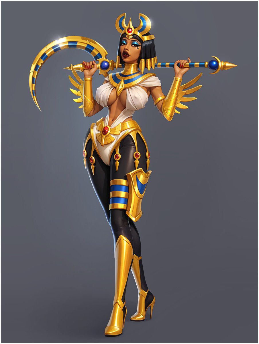 Delonblock's tweet photo. Cleo - Fighting Character
I created my own character "Cleo". She is inspired by Cleopatra with antient Egypt aesthetic.
I made a colouful sketch by my own and then used AI to render all the parts and elements.
#conceptart #2d #character
#gameart #characterdesign #sexygirl #game https://t.co/1Sy2G5XcGD