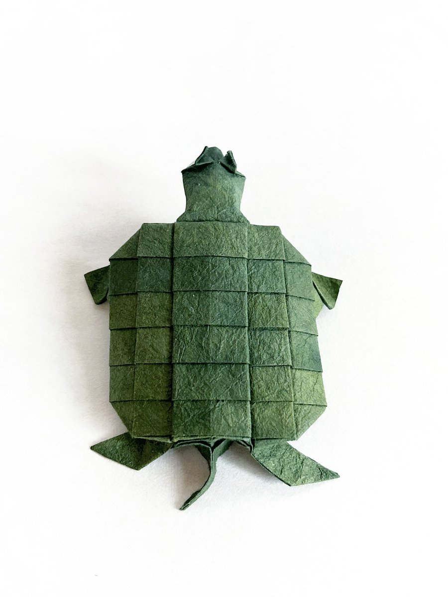 yuichi_origami's tweet photo. ◆ 亀 /Turtle

▪️創作: 自分
▪️用紙: むら染め和紙 25×25cm
▪️不切正方形1枚折り/ One square, no cuts

少し前に即興で創作した亀です🐢

#折り紙 #折り紙作品  #Origami https://t.co/Lg2yHaGasW