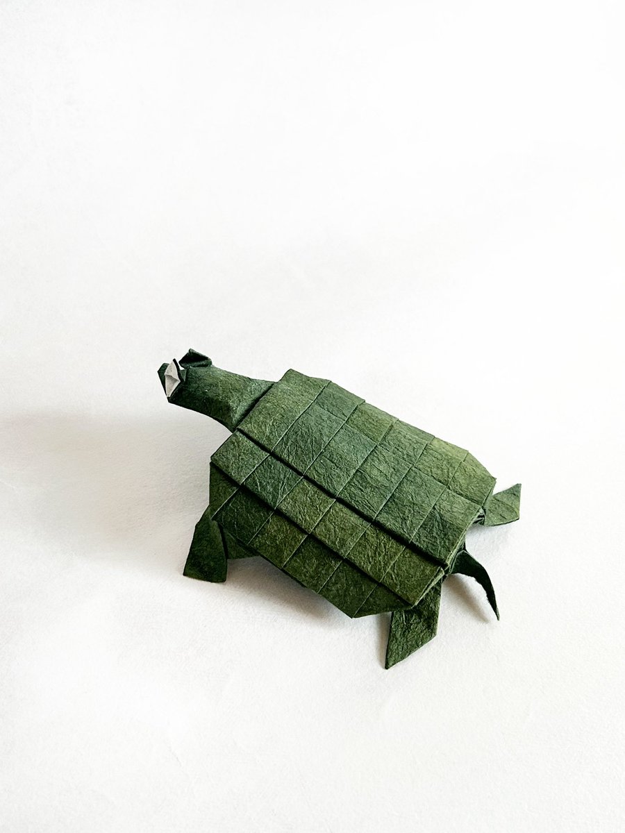 yuichi_origami's tweet photo. ◆ 亀 /Turtle

▪️創作: 自分
▪️用紙: むら染め和紙 25×25cm
▪️不切正方形1枚折り/ One square, no cuts

少し前に即興で創作した亀です🐢

#折り紙 #折り紙作品  #Origami https://t.co/Lg2yHaGasW