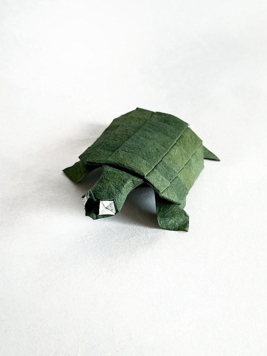 yuichi_origami's tweet photo. ◆ 亀 /Turtle

▪️創作: 自分
▪️用紙: むら染め和紙 25×25cm
▪️不切正方形1枚折り/ One square, no cuts

少し前に即興で創作した亀です🐢

#折り紙 #折り紙作品  #Origami https://t.co/Lg2yHaGasW