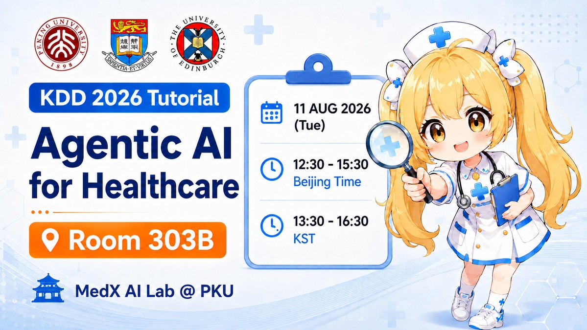 medx_pku's tweet photo. Spot the MedX Lab mascot at #KDD2026! 
Take a photo, post it on X with @medx_pku + #KDD2026, show our staff, and claim a special MedX gift. Aug 11 · ICC Jeju Room 303B. 
Come for the mascot, stay for AI agents &amp; EHR research！

#MedicalAI #AIAgents #EHR #AIforScience #LLM https://t.co/tkZzQQll3r