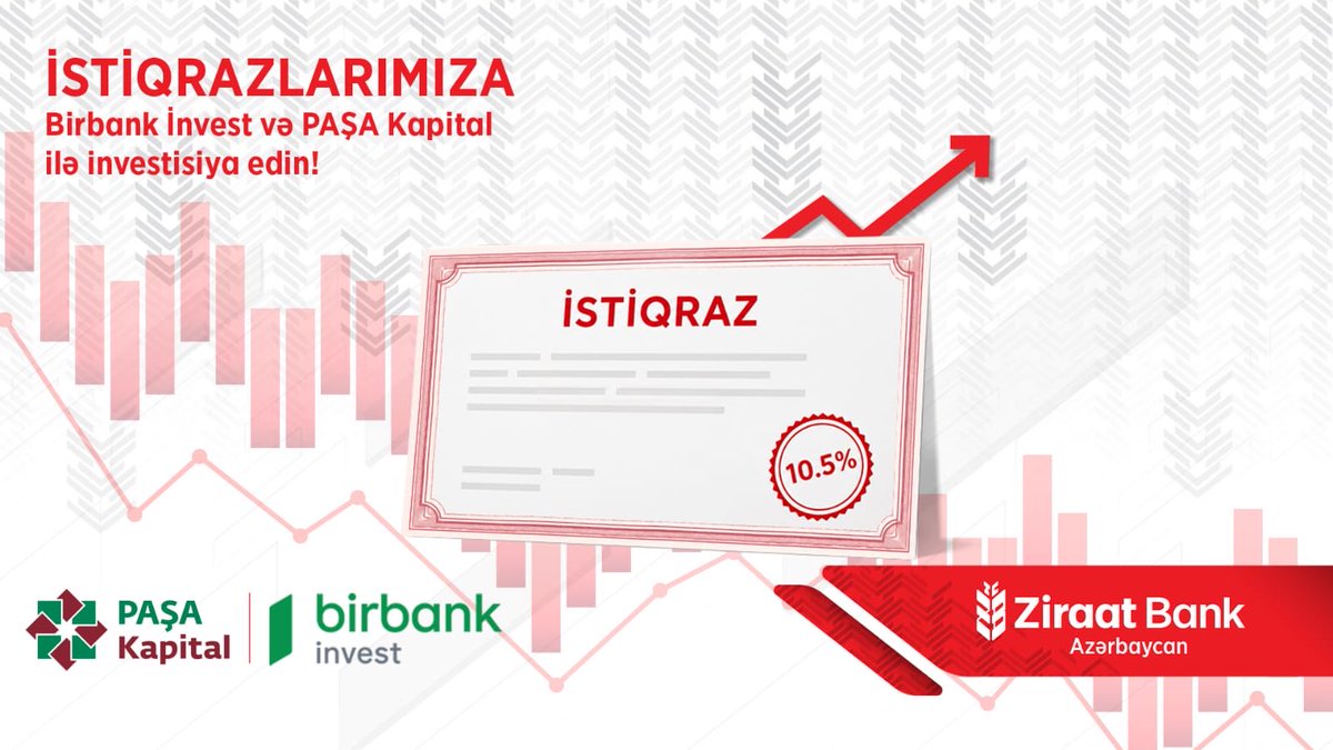 ziraatbank_az's tweet photo. İnvestisiya üçün yeni imkan!

10.08.2026-21.08.2026 tarixlərində Ziraat Bank Azərbaycan istiqrazlarına investisiya edərək sabit gəlir əldə edin.

✔️ 10.5% illik gəlirlilik
✔️ Hər rüb Kupon (faiz) ödənişi
✔️ 100 AZN-dən başlayan investisiya
✔️ 1 il müddət https://t.co/Ata5BFDJJ6