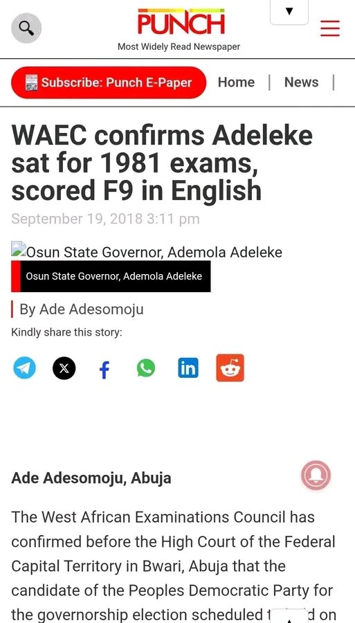 Chelsea4cy1's tweet photo. @Dee_9889 See your dancer governor he sat for only English and got f9 https://t.co/kPOu8CcbAg