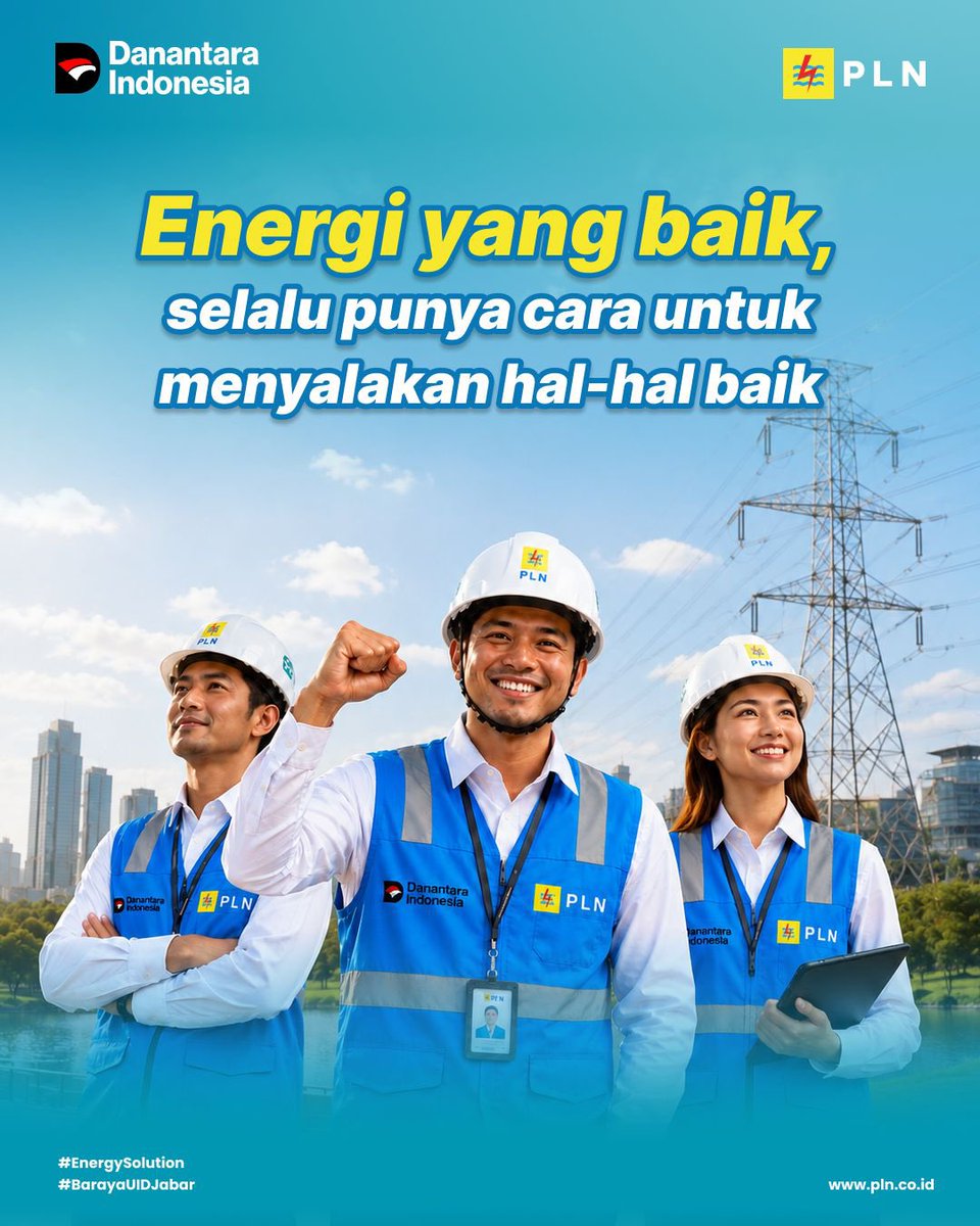 pln_jabar's tweet photo. Setiap energi yang kita punya bisa jadi langkah untuk melakukan sesuatu yang berarti.
Mari gunakan energi hari ini untuk terus bergerak, berkarya, dan memberi manfaat bagi sekitar!
Semangat menjalani pekan, Electrizen. ⚡
#PLNJabar #BarayaUIDJabar #PLNMobile #EnergiBaik https://t.co/BDZqCofoL0
