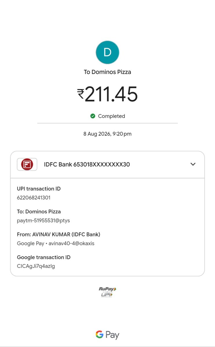 avinav40's tweet photo. @dominos Order ID: 244Mobile: 7782972570Amount Paid: ₹311

Payment has been completed, but the delivery person refused delivery saying payment wasn’t received. I’ve neither received the order nor been able to reach support. https://t.co/jvOUoXOiFS