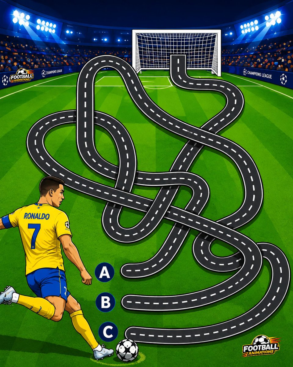 footballanima's tweet photo. π₯ Can You Find Ronaldo's Path to the Goal? β½
π§© Only 1% Can Solve This! π€―
π Choose the Correct Path: A, B, or C
#Ronaldo #FootballPuzzle #FootballAnimations #SoccerChallenge #ViralFootball https://t.co/3ANvioIEFK