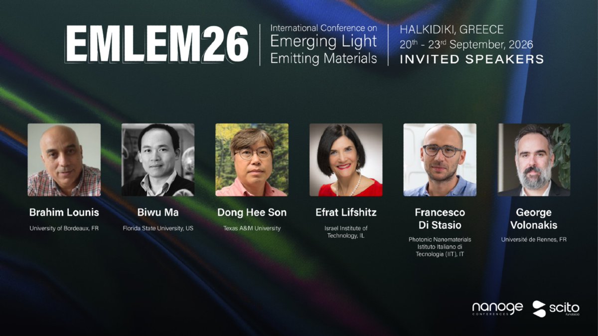 nanoGe_Conf's tweet photo. 💡 Share your latest research at #EMLEM26!

Submit your Poster Abstract before 21 August and join the international community exploring the next generation of light-emitting materials.

📍 Halkidiki, Greece
🗓️ September 20th–23rd, 2026

🔗 https://t.co/xjQlmM6XBs https://t.co/40u11rfyee