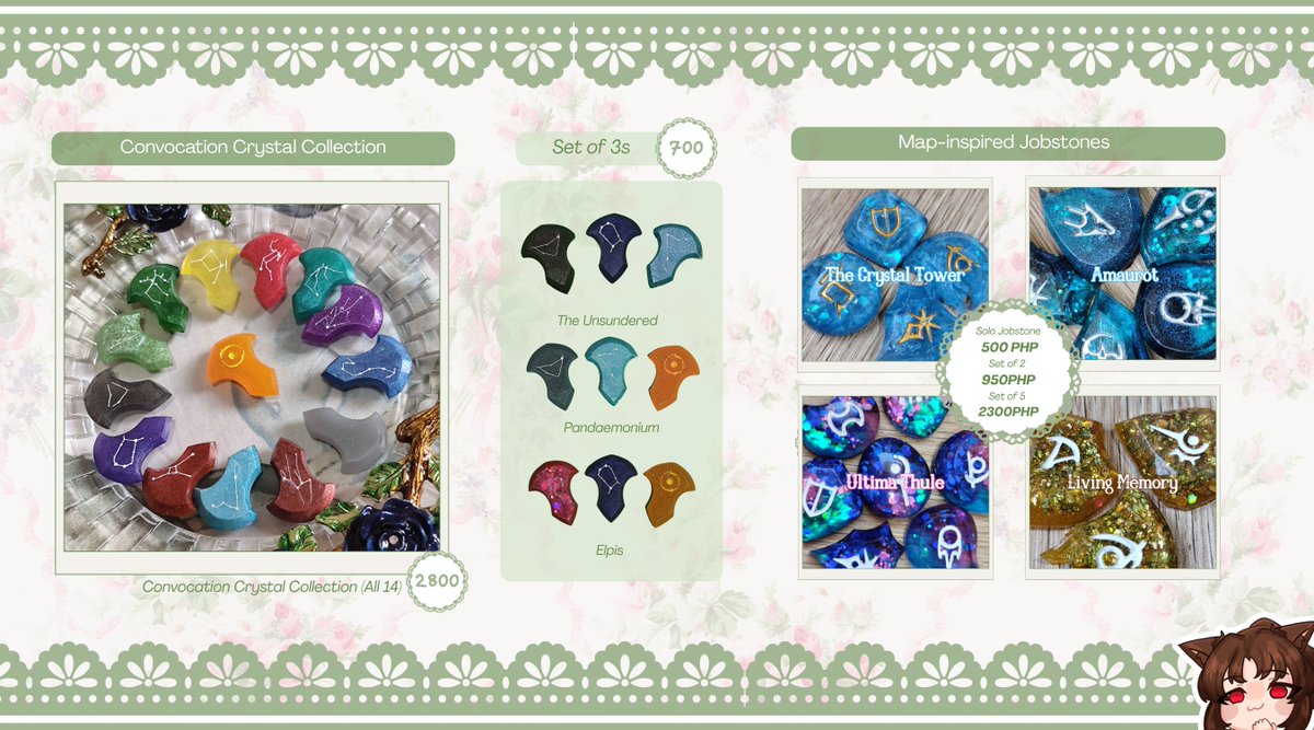 Apotheflora_A's tweet photo. Here's my catalogue for @helloworldxivph 's Cosmic Market 2026!

Come drop us a visit for small talks, purchases, and even WoL Exchange!  We're at A2 (Arrow Sector).

TTC and Sticker Illustrations for WoLExchange is made by @BetterOniphobia  (twt/x)!

#CoMetMNL2026

(1/2) https://t.co/bSrqU39X4e