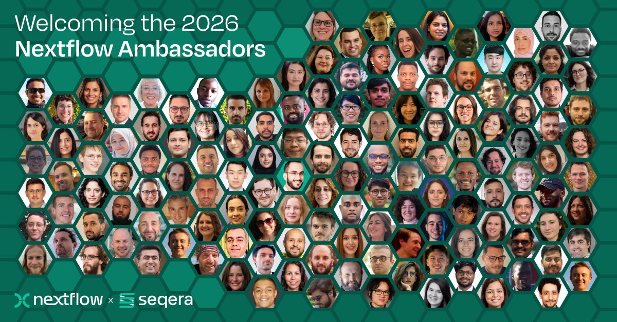SeqeraLabs's tweet photo. Welcoming the next cohort of 2026 @nextflowio Ambassadors! 🎉145 active Ambassadors from 39 countries now support the global #Nextflow community 🌎 by organizing events, creating content, speaking at conferences, and helping researchers adopt better workflows. https://t.co/TBrZNI5KNh