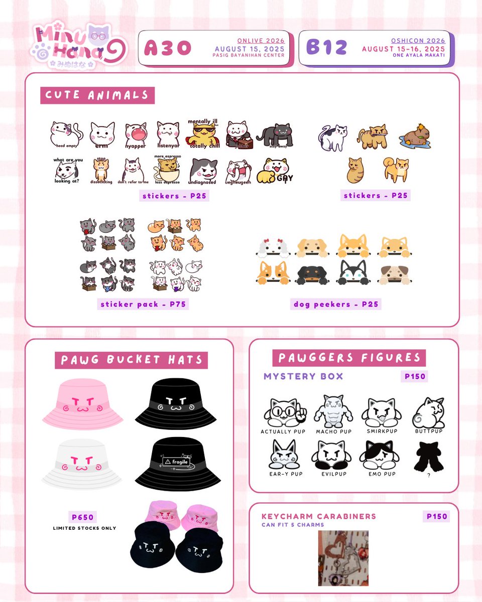 minuhana_'s tweet photo. 🐶 #ONLIVE2026 &amp; #OSHICon2026 Catalog 
(ㆁᴗㆁ✿) 🌸

double vtuber cons and booth!! 😋✨ 
not yet final doe im still drawingg ><);

🌸 𝗕𝗼𝗼𝘁𝗵 𝗔𝟯𝟬 — ONLIVE
📍Pasig Bayanihan Center

🌸 𝗕𝗼𝗼𝘁𝗵 𝗕𝟭𝟮 — OSHICon
📍One Ayala, Makati

📩 Pre-order form below 💖 #Oshi2Ü https://t.co/OKfVqbilPT