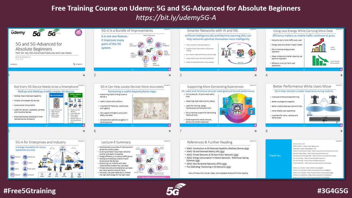 5Gtraining's tweet photo. If you haven't already seen it, check out our Free Training Course on Udemy: 5G and 5G-Advanced for Absolute Beginners https://t.co/rDedGEn6iV

#Free5Gtraining #3G4G5G #5G #5GAdvanced #6G #3GPP #Release18 #Release19 #eMBB #URLLC #mMTC #RedCap #NTN #D2D #Private5G #ExtendedReality https://t.co/IvU0psnCzn