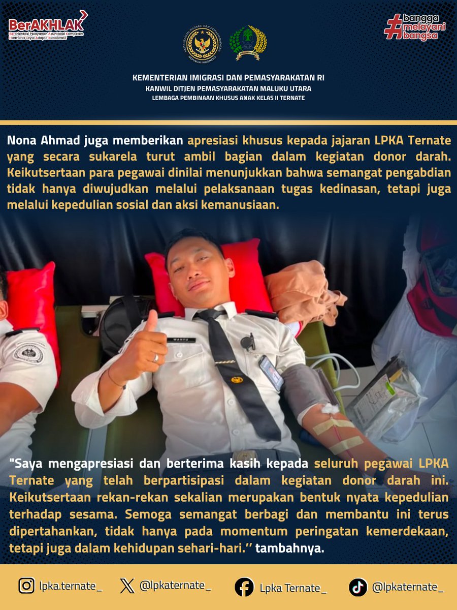 lpkaternate_'s tweet photo. DARI LPKA TERNATE UNTUK SESAMA, DONOR DARAH DI PERINGATAN HUT KE 81 KEMERDEKAAN RI

Baca Selengkapnya di:
https://t.co/HKOD4GEiea https://t.co/DSc5cicHNe